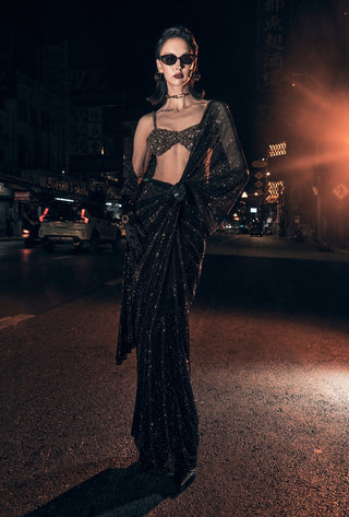 Vixen black and gold sari and blouse