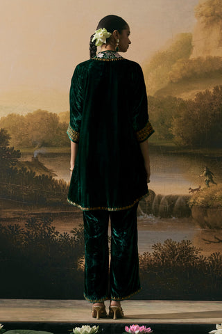 Emerald velvet kimono tunic set