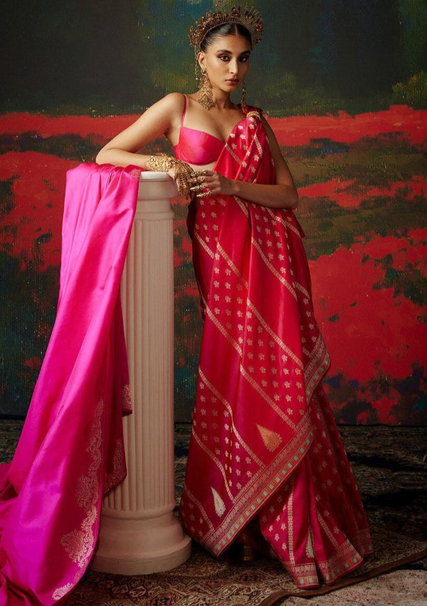 Ekaya, Pink Silk Sari And Unstitched Blouse