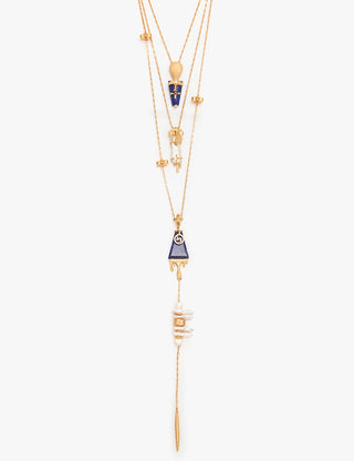 Gold lazuli sculpt layered necklace