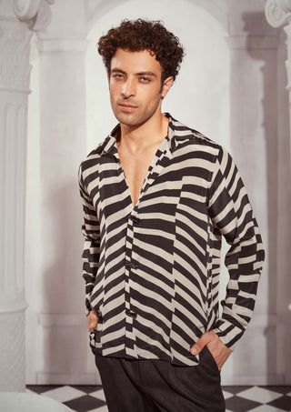Nikita Mhaisalkar Men-Black & White Byzantine Print Shirt-INDIASPOPUP.COM