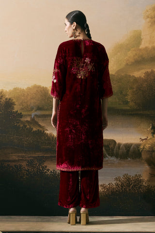 Cherry red velvet kurta set