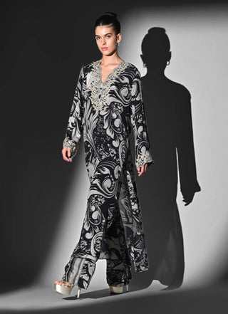 Black and white swirl print kurta and pants