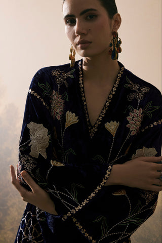 Cobalt blue velvet kurta dress with belt