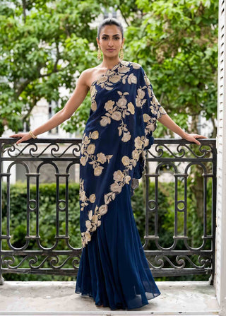 Celestine navy blue cape and sharara set