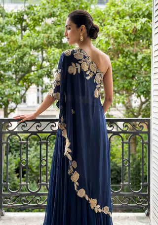 Celestine navy blue cape and sharara set