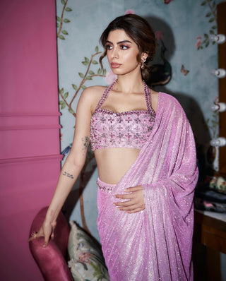 Pink mystic draped sari and blouse