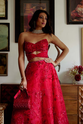 Tia red lehenga set