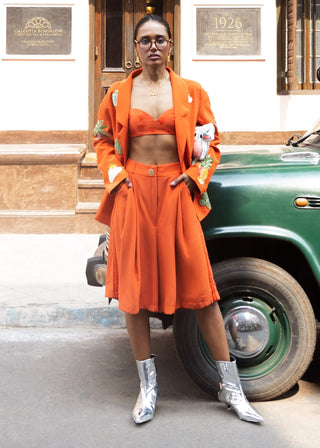 Orange Bralette, Bermuda And Jacket Set by The Little Black Bow available on Indiaspopup