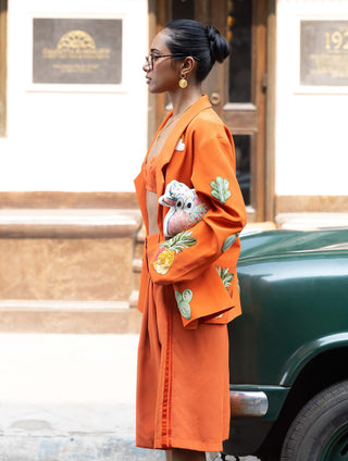 Orange bralette, bermuda and jacket set