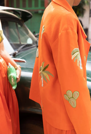 Orange Bralette, Bermuda And Jacket Set by The Little Black Bow available on Indiaspopup