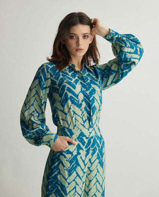 Aqua Blue Chevron Print Shirt And Pants by Koai available on Indiaspopup