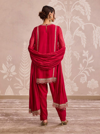 Bold red embroidered organza kurta set