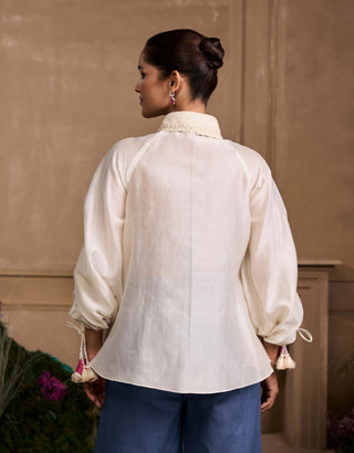 Ivory Yoke Detail Tieup Shirt by Chandrima available on Indiaspopup