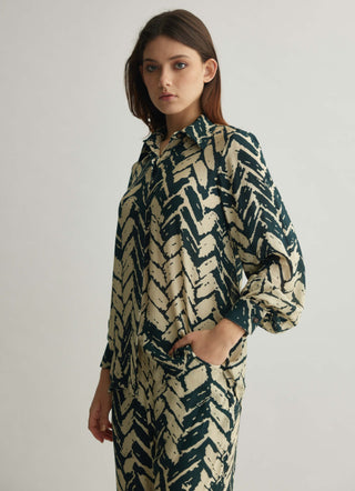 White And Green Chevron Print Shirt And Pants by Koai available on Indiaspopup