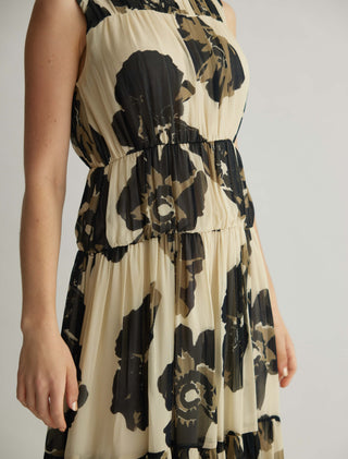 White And Black Floral Sleeveless Midi Dress by Koai available on Indiaspopup