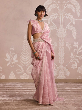 Lilac gold ruffled sari set