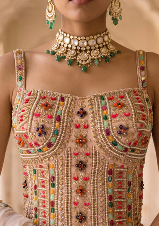 Bagh-e-bahar peach chintz lehenga set