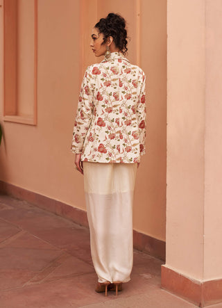 Chhavvi Aggarwal-Ivory Draped Skirt And Jacket Set-INDIASPOPUP.COM