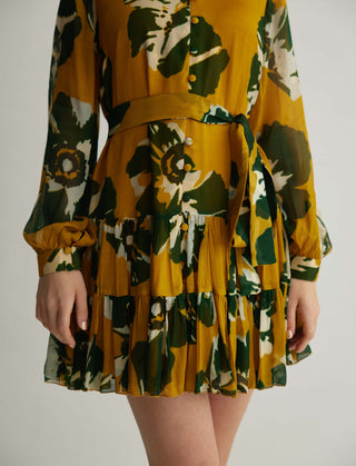 Mustard And Green Floral Short Dress by Koai available on Indiaspopup