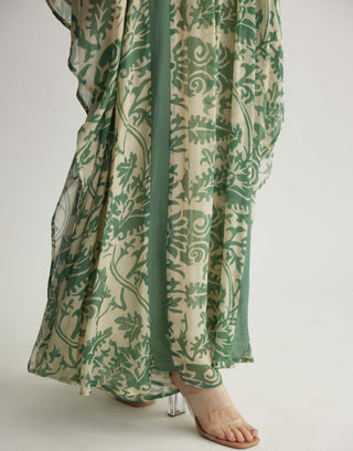 Beige And Mint Chevron Print Kaftan by Koai available on Indiaspopup