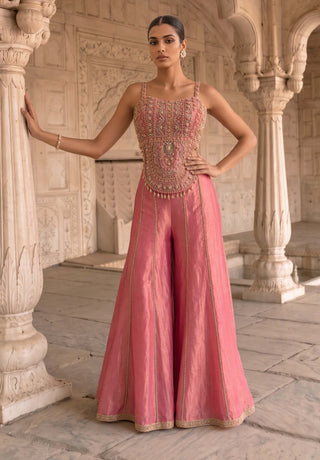 Kundan rivaaz pink corset top with sharara