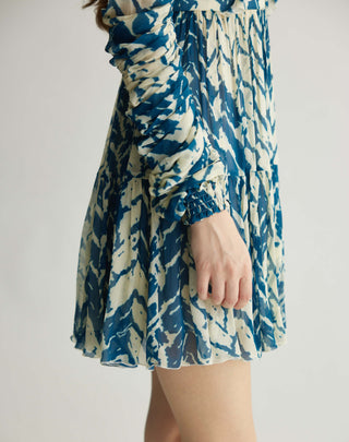 Beige & blue chevron print short dress