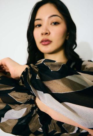 Gold, black and white pattern midi dress
