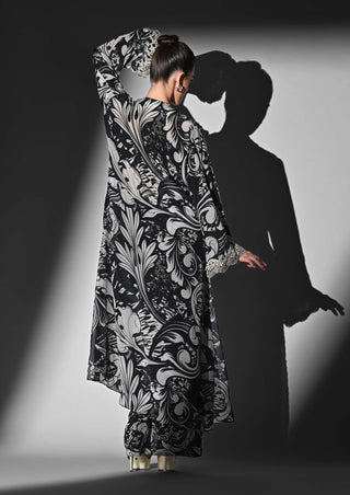Black and white swirl print kurta and pants