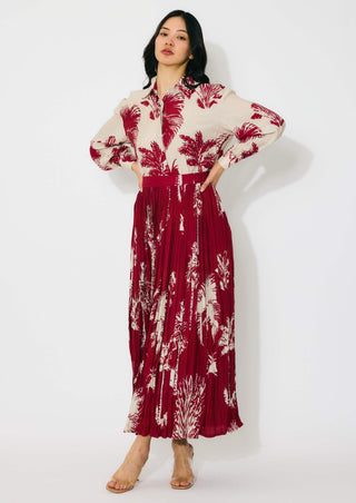 Beige and red floral shirt and skirt