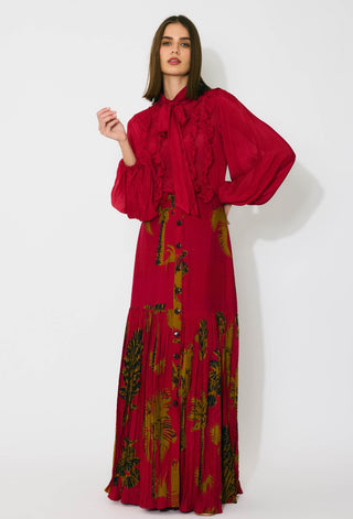 Red plain frill top and skirt
