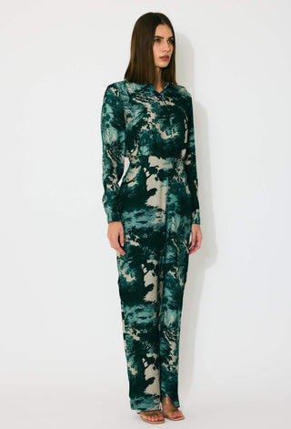 Dark green, mint and beige toil print shirt and pants