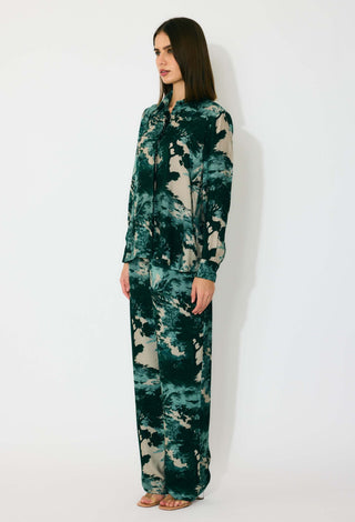 Dark green, mint and beige toil print shirt and pants