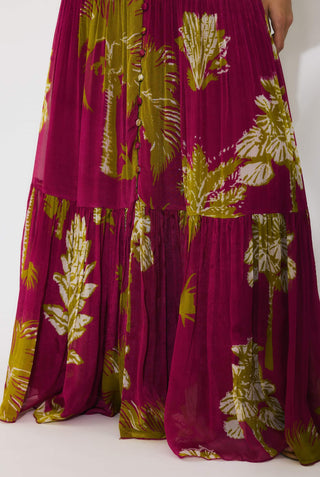 Hot pink, mustard and white floral long dress