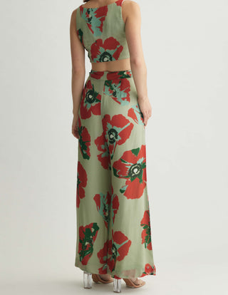 Mint and red floral pant and cape set