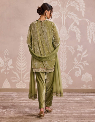 Olive green velvet kurta set