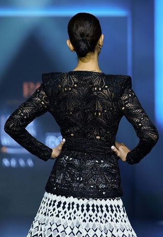 Harmony black peplum blazer and lehenga set