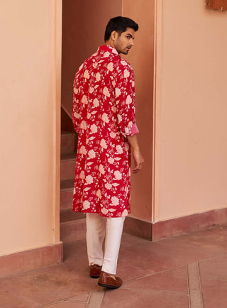 Chhavvi Aggarwal Men-Red Printed Kurta And Pants-INDIASPOPUP.COM