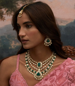 Kavya green polki long necklace