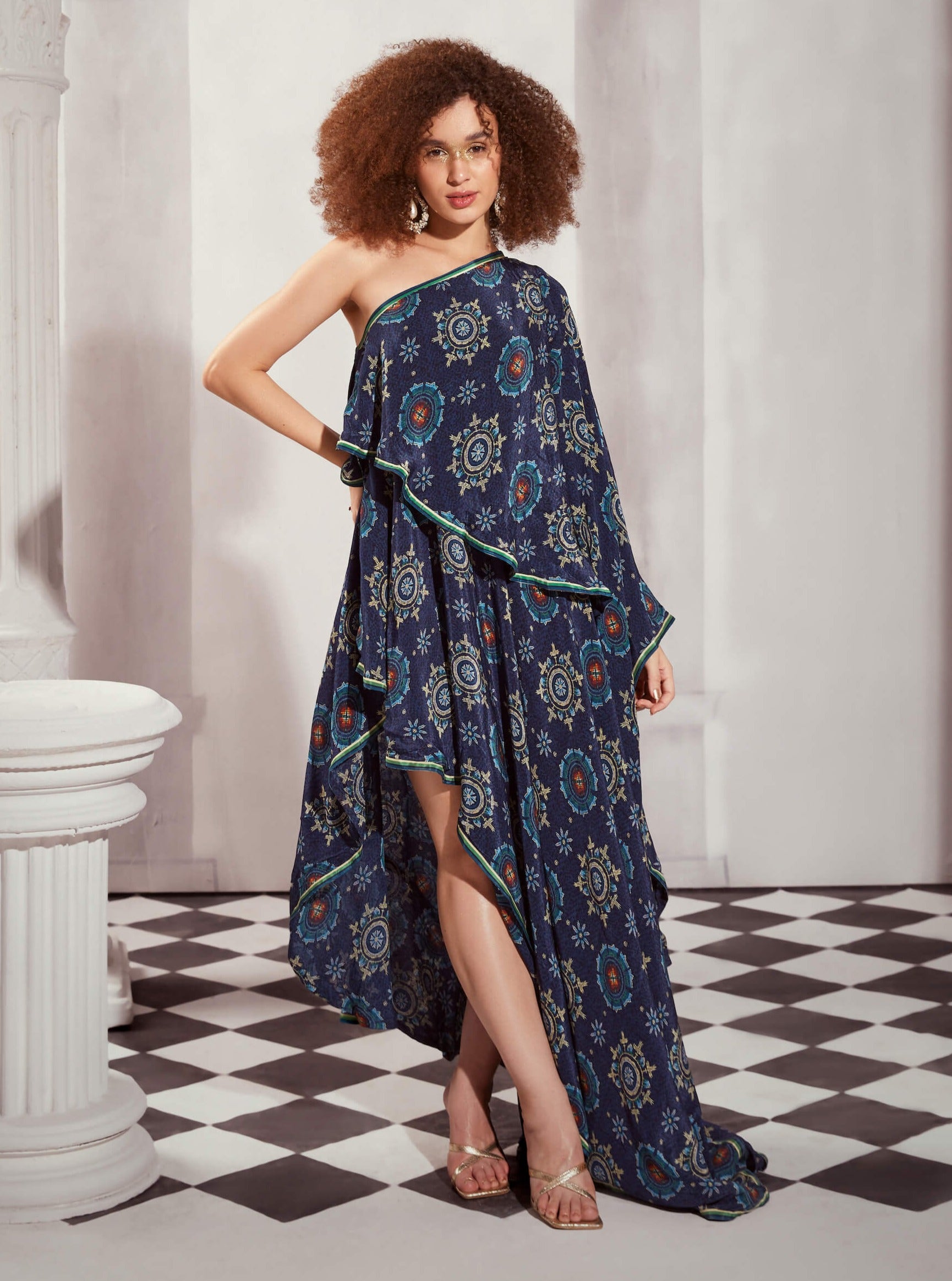 Nikita Mhaisalkar Blue Mosiac One Shoulder Dress