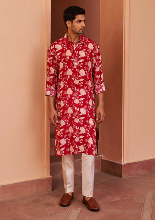 Chhavvi Aggarwal Men-Red Printed Kurta And Pants-INDIASPOPUP.COM