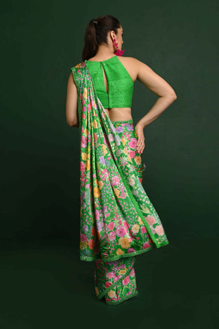 Chamee And Palak-Green Zahra Pleated Sari And Blouse-INDIASPOPUP.COM