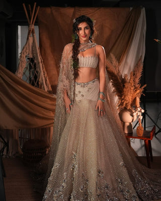 Myra dusty copper lehenga set