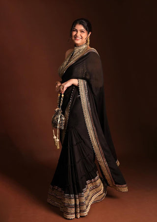 Golconda black draped sari and blouse