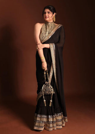 Golconda black draped sari and blouse