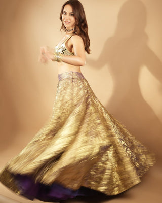 Lampi Gold Lehenga Set by Itrh, available on Indiaspopup.com