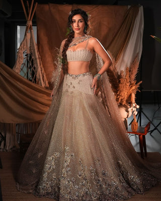 Myra dusty copper lehenga set