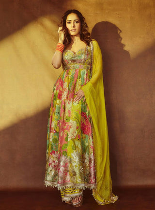 Nushrat Multicolor Anarkali Set by Gopi Vaid available on Indiaspopup