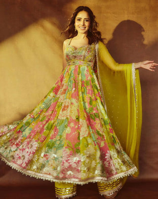 Nushrat Multicolor Anarkali Set by Gopi Vaid available on Indiaspopup