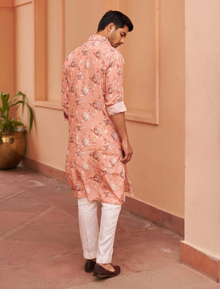 Chhavvi Aggarwal Men-Peach Printed Kurta And Pants-INDIASPOPUP.COM